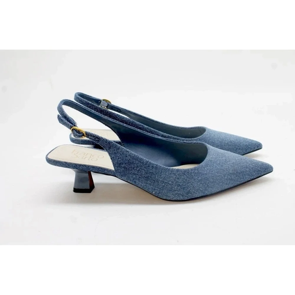 Franco Sarto Denim Tessa Pointed Toe Slingback Kitten Heels Size 7 MSRP $128